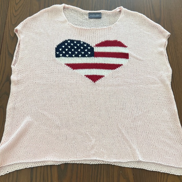 Wooden Ships Pink Heart American Flag top Size S/M - Picture 4 of 5